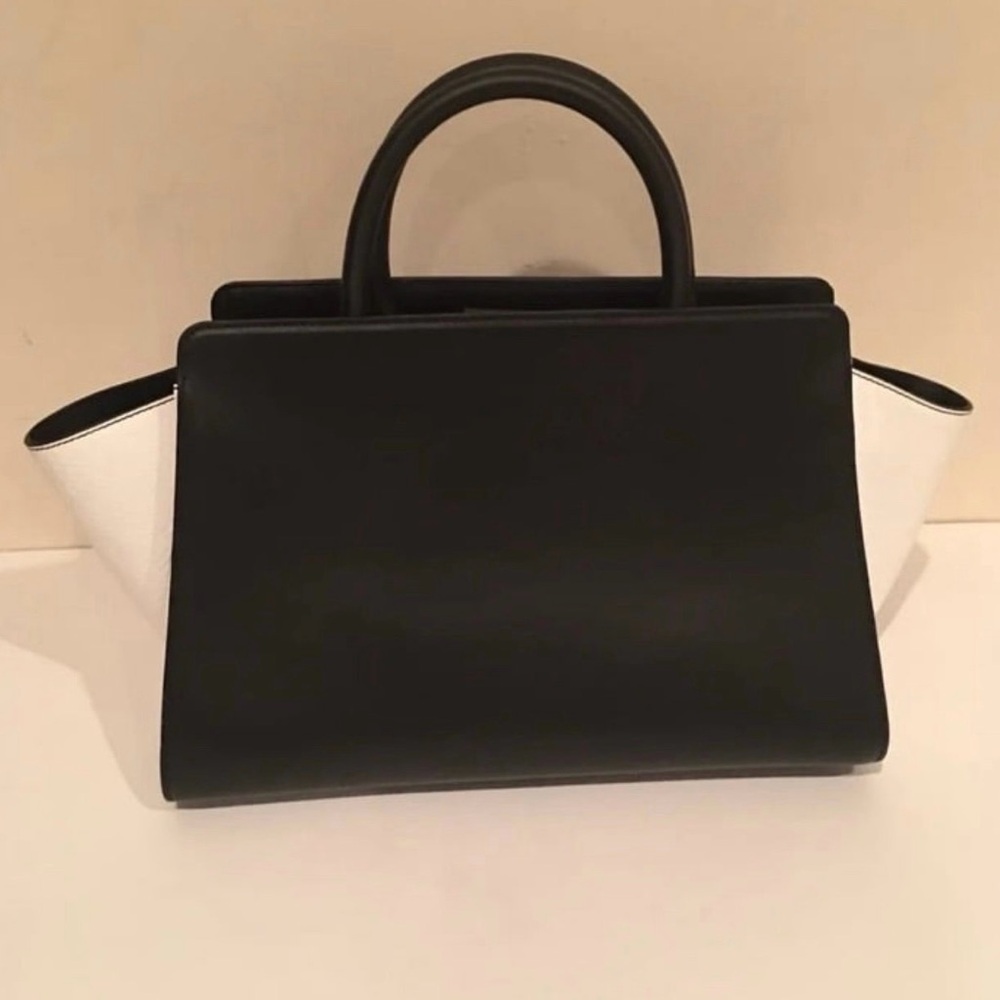 Zac by Zac Posen Two Tone Black and White Leather Shoulder Handbag Purse